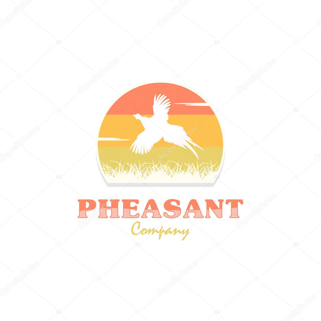 Beautiful Pheasant Silhouette Flying Over the River Logo Design