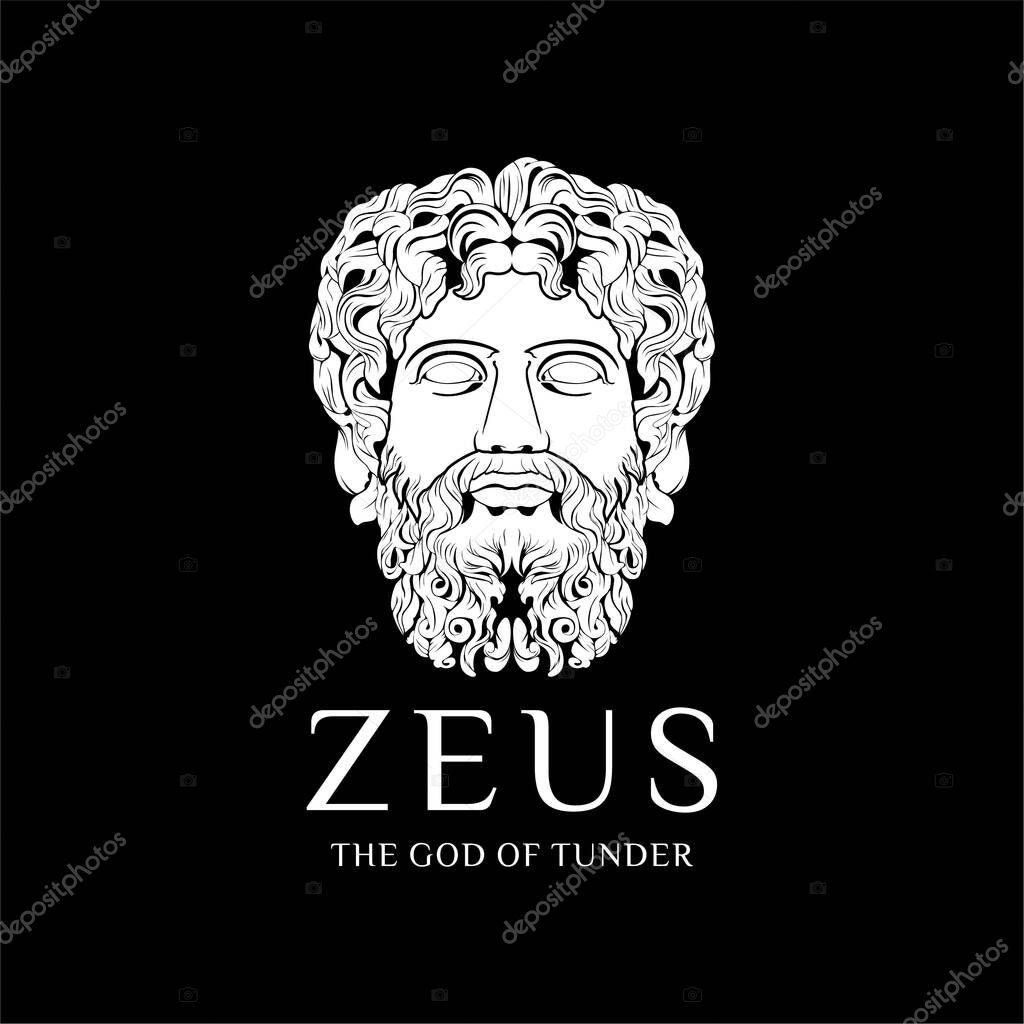Zeus Face Vector Ancient Greek Godlike Old Man Statue With Beard and Mustache logo design