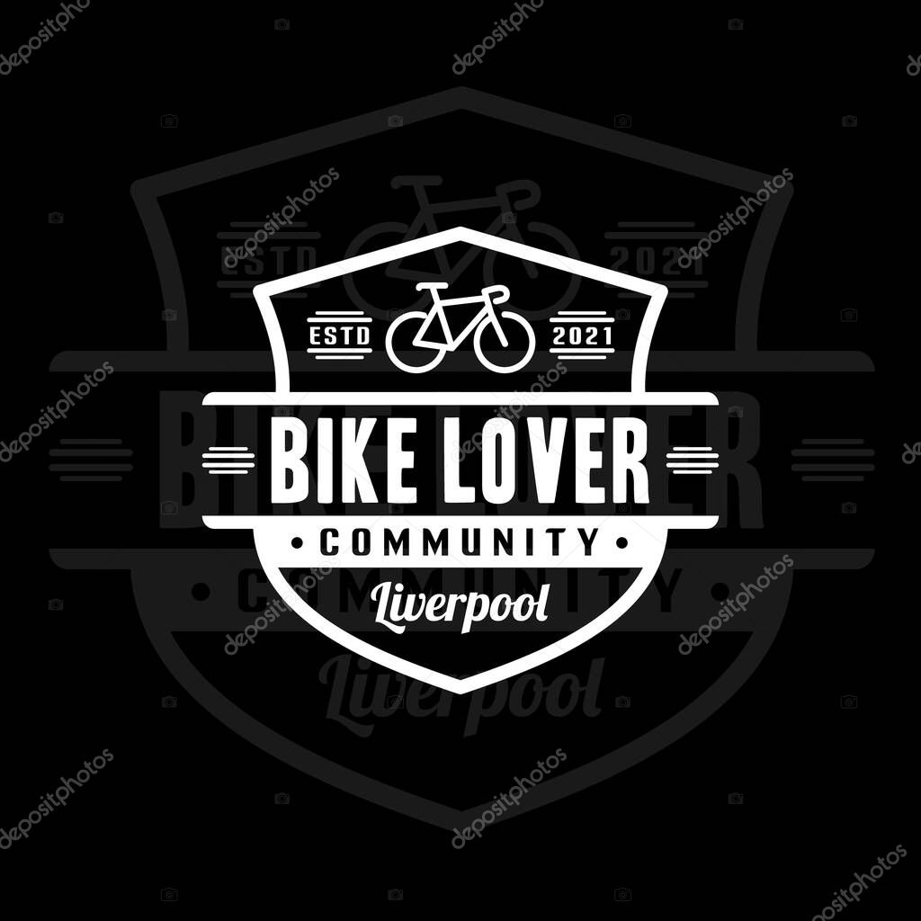 Bicycle Community Shield Logo, Cycling Lovers Vintage Retro Logo Design