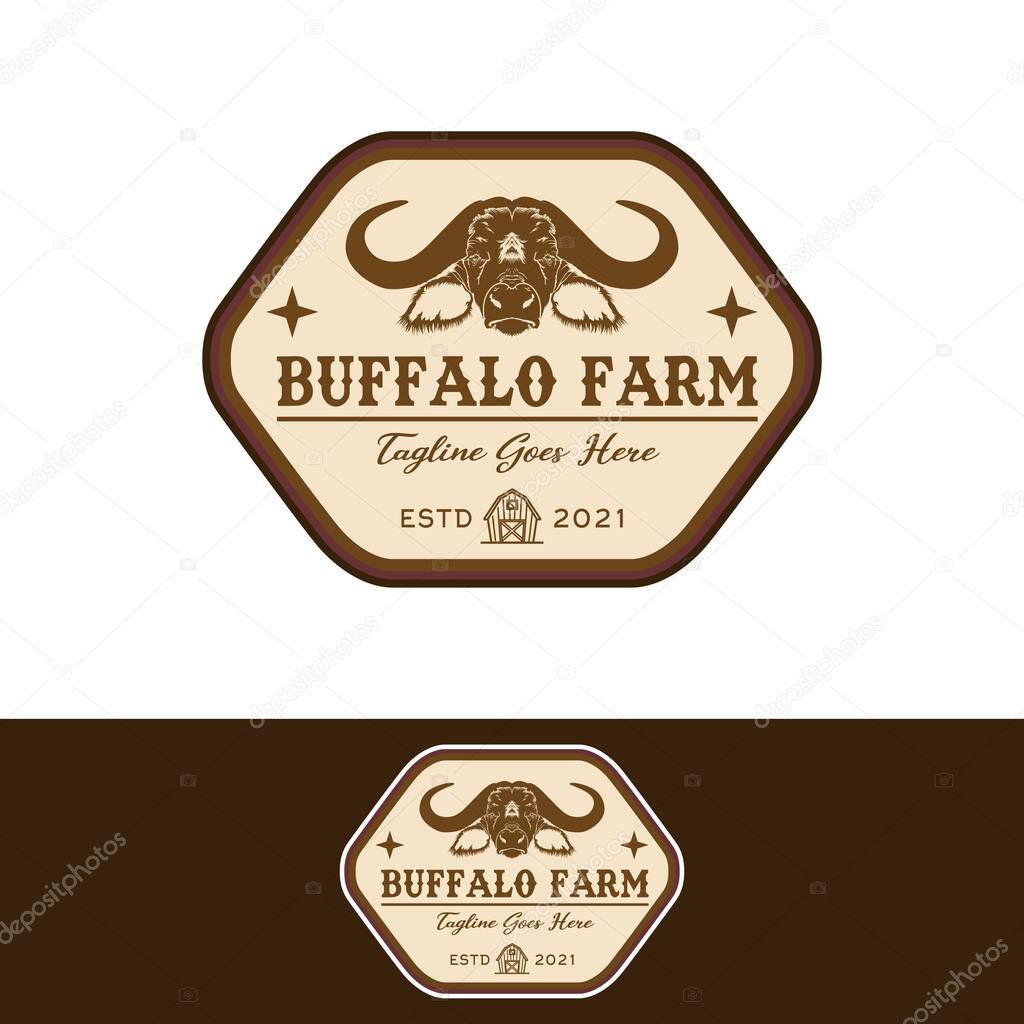 Buffalo Farm Emblem With Long Horn Logo, American Ranch Logo Inspirational Design