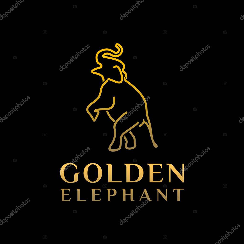 Elephant Standing Minimalist Logo Design, Gold Elephant Logo Design Inspiration