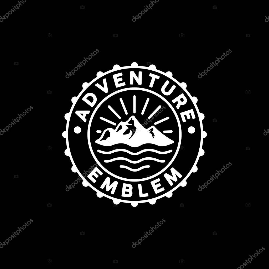 Mountain, Sea and Sun For Adventure Traveling Emblem Logo Design Inspiration