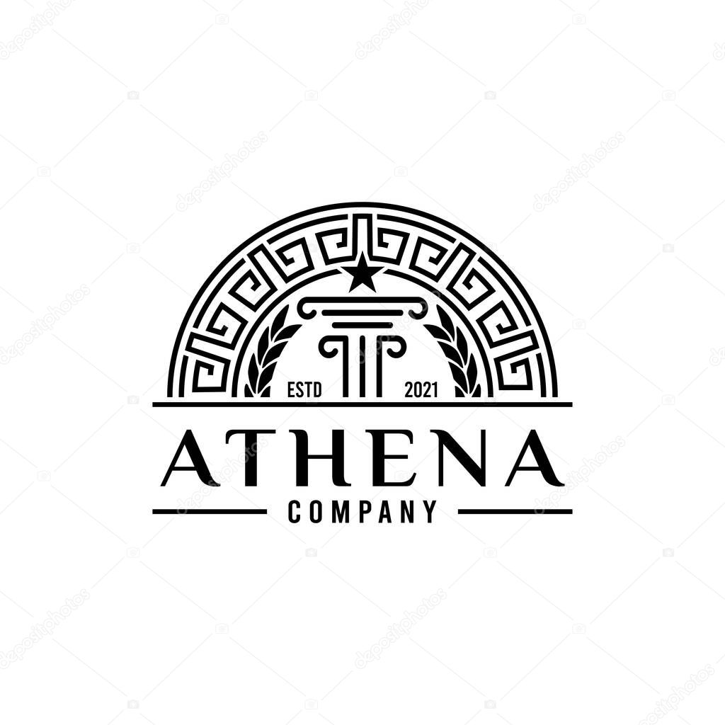Ancient Greek pillar column, Laurel Wreath, border pattern logo design vector