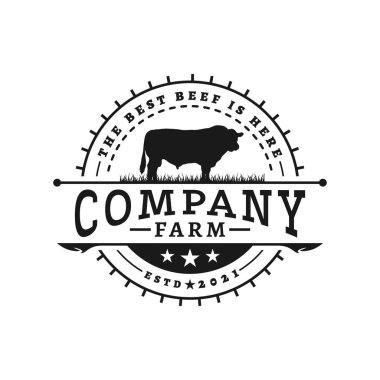 Retro Vintage Angus Sığır Bifteği Amblem Etiketi logo tasarımı