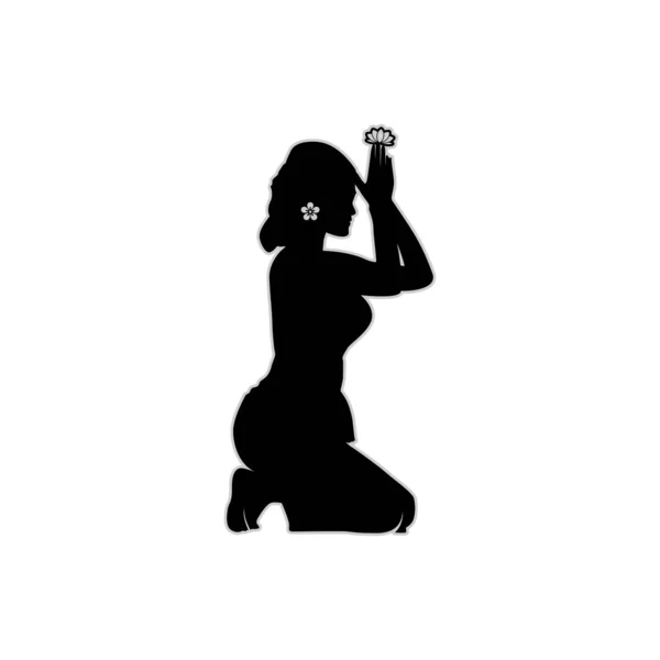 Silhouette Exotic Balinese Woman Kebaya Vector Design Inspiration — 스톡 벡터