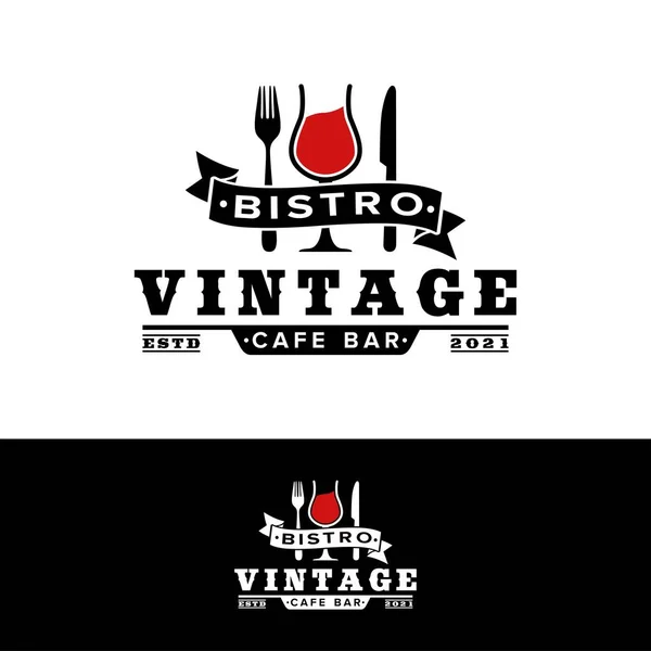 Vintage Restaurant Verre Vin Couteau Fourchette Logo Inspiration — Image vectorielle