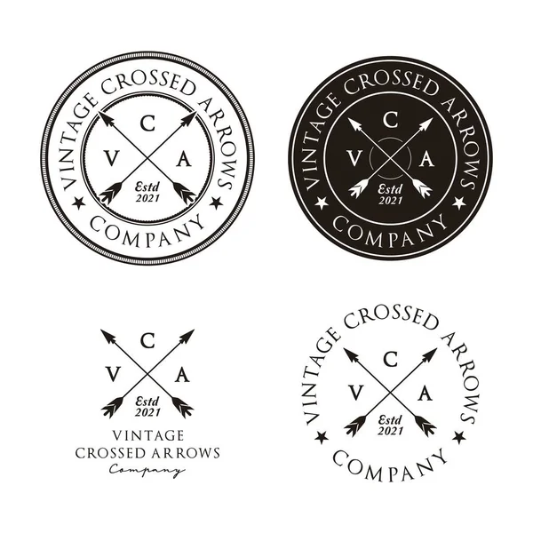 Flechas Cruzadas Vintage Retro Rústico Hipster Sello Logo Diseño — Vector de stock