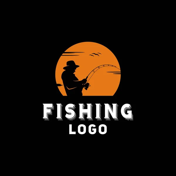 Angler Pesca Silhueta Logo Ilustração Pôr Sol Livre — Vetor de Stock