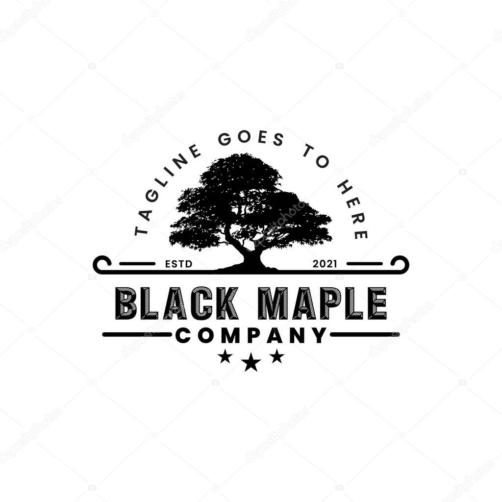 Old Oak Maple Tree Silhouette Logo Design