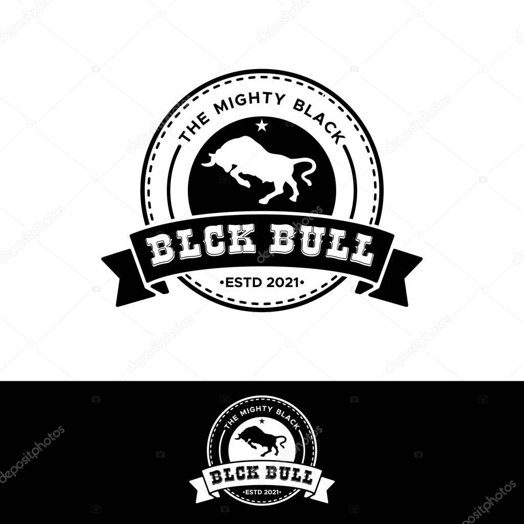 Vintage Logo Bull Buffalo Angus Cow Rampage For Mexican Style Rodeo Stamp Logo Design