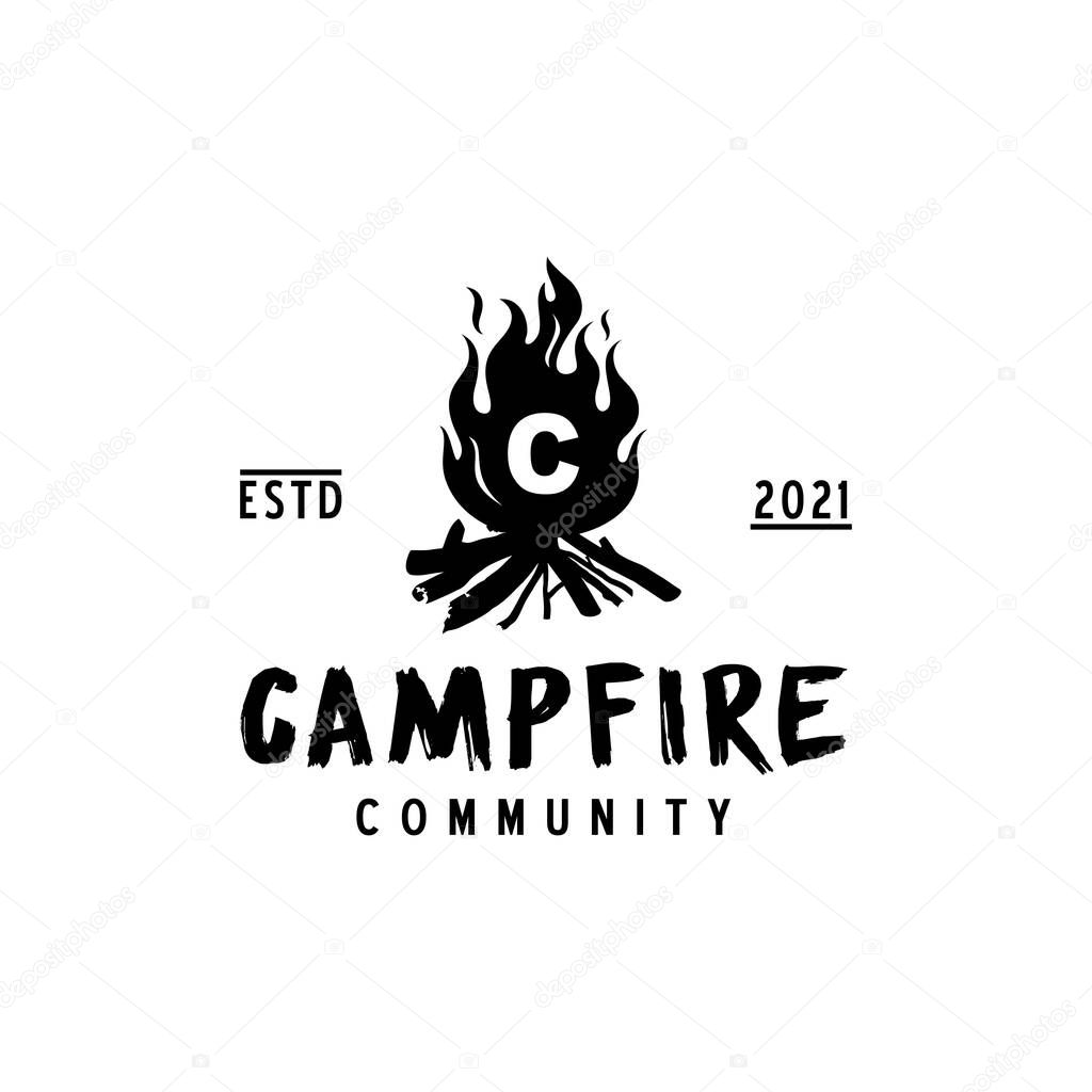 Bonfire Camp fire flame letter C logo design