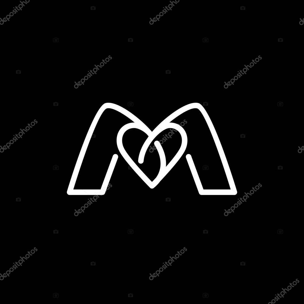 Letter M with Heart Love logo design inspiration