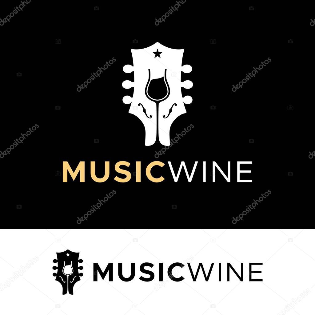Guitar Wine Glasses Concert Live Music For Bar Cafe Restaurant Nightclub Logo