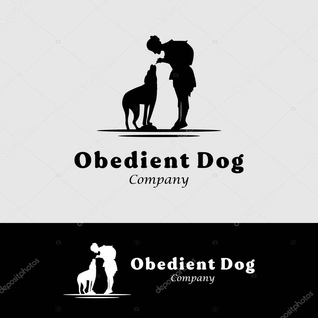 Dog And Girl Silhouette For Animal Trainer Logo Or Company Design Inspiration