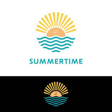 Yaz Sahili Günbatımı Plajı Hava Logosu Tasarımı İlham Verici
