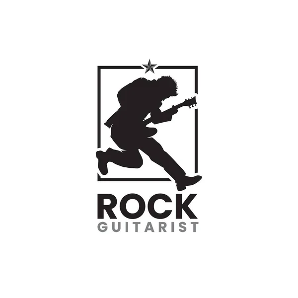 Logo Del Guitarrista Rockstar Logo Festival Música Con Silueta Guitarrista — Vector de stock
