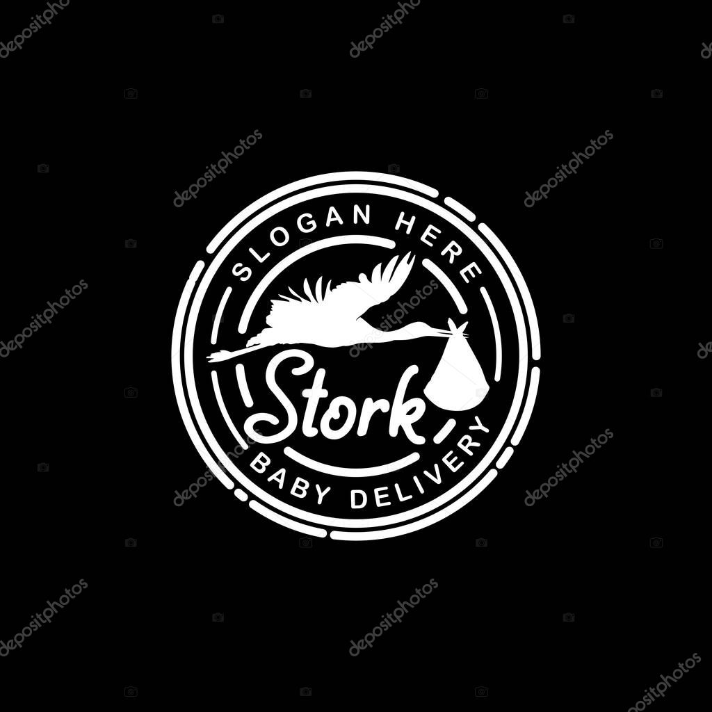 Stork Carrying Baby Logo stamp design inspiration