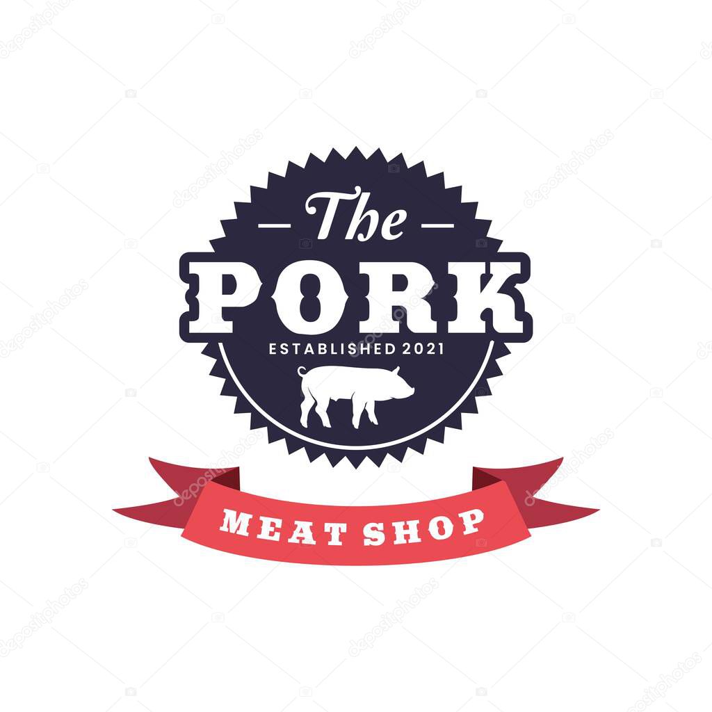Butcher Meat Shop With Pig Pork Bacon Logo Design Inspiration