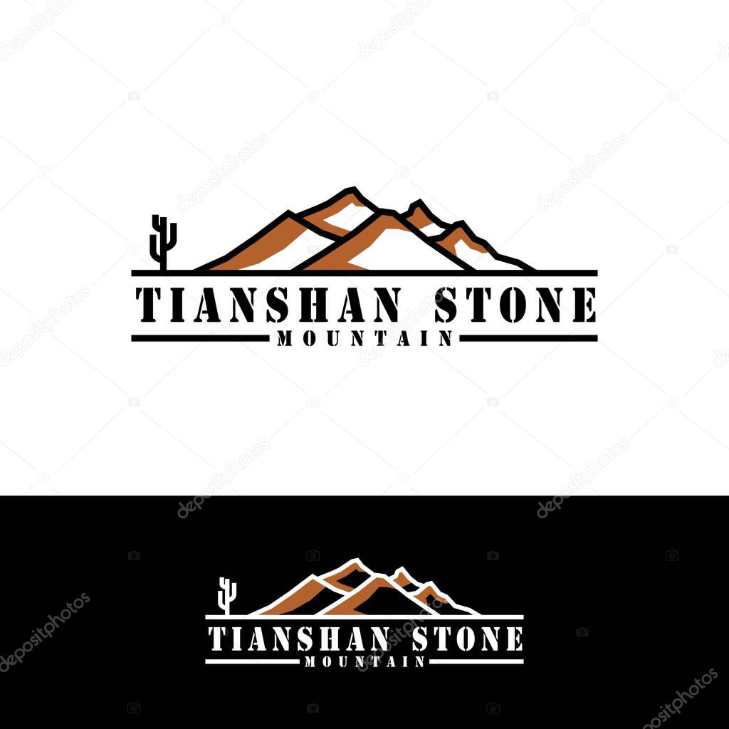 Red Stone Mountains Simple Logo With Cactus