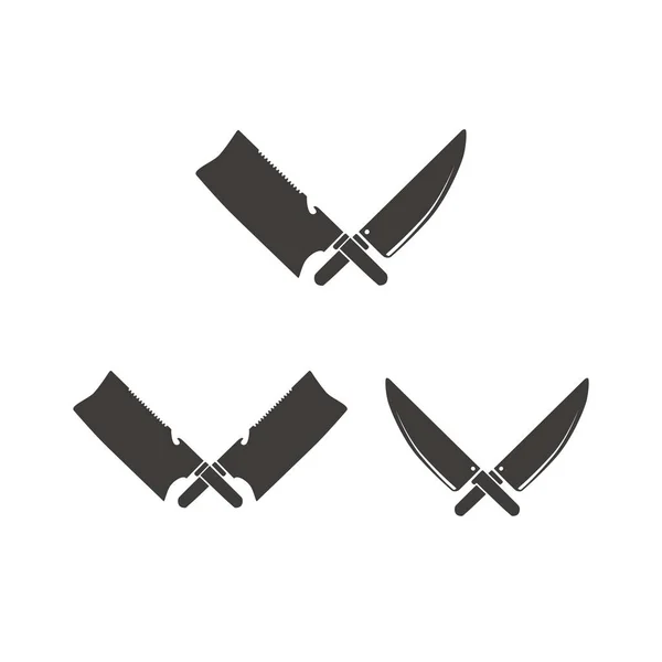 Vintage Butcher Knife Cleaver Cross Meat Chef Logo — Stock Vector