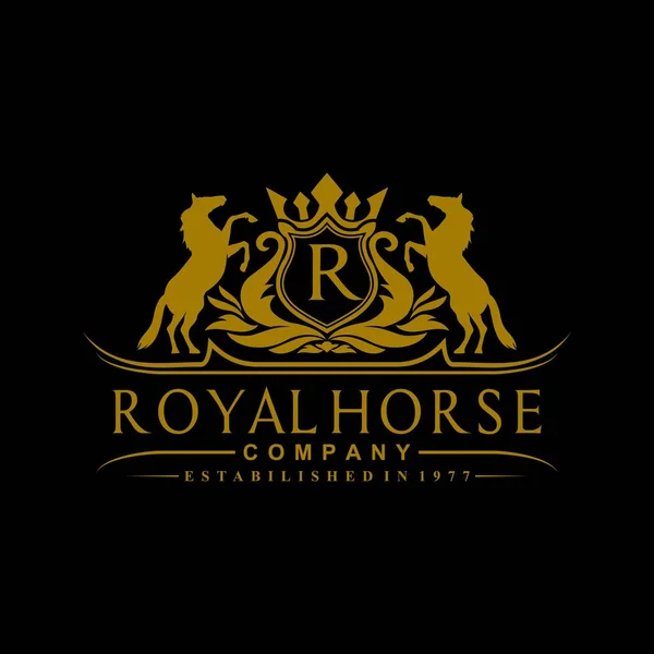 Luxus Arany Crown Royal Horse Logó Design Inspiráció — Stock Vector