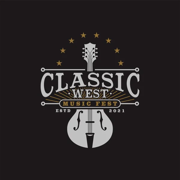 Logo Del Festival Música Con Símbolo Guitarra Clásico Vintage — Vector de stock