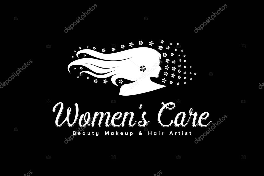 Long Hair Woman Logo For Beauty Salon Spa With Floral Ornament Inspirational Design