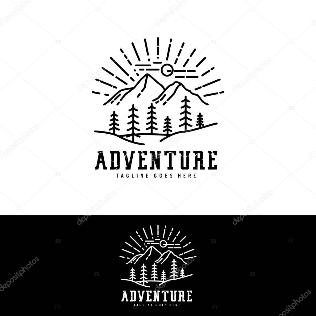 Mountain Forest Nature Emblem, Hipster Pine Evergreen Tree logo design for Outdoor Adventure