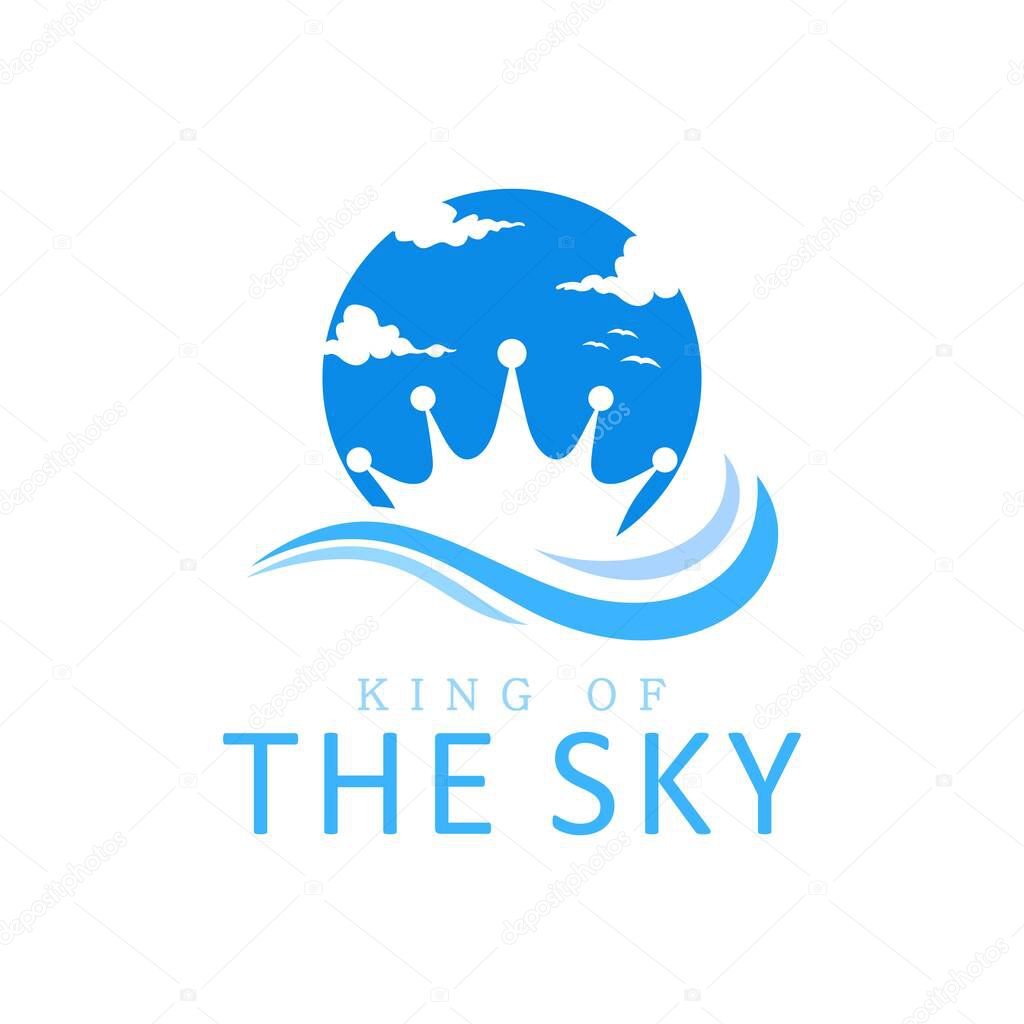 Water wave logo templateCrown in the sky with clouds and wind logo design
