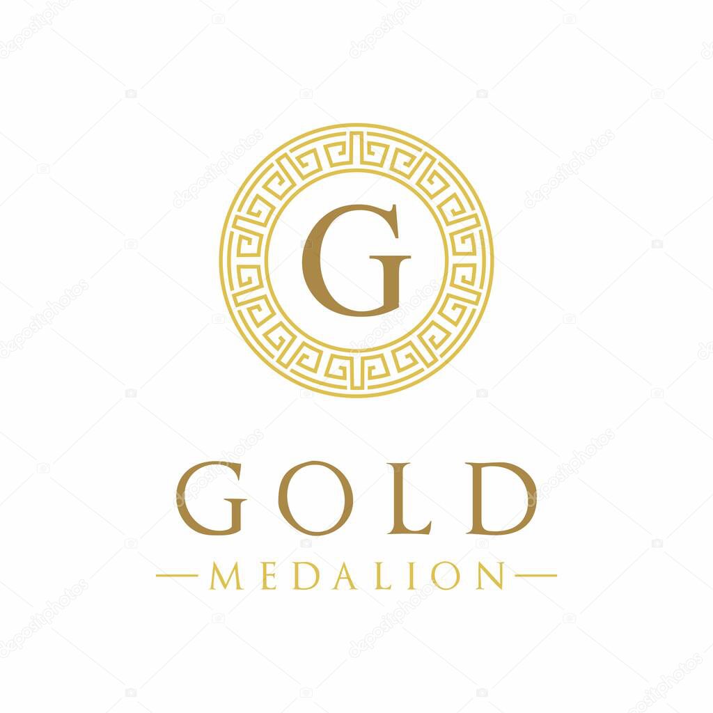 Ancient Greek Circle Border Frame, With Letter Initials in Center