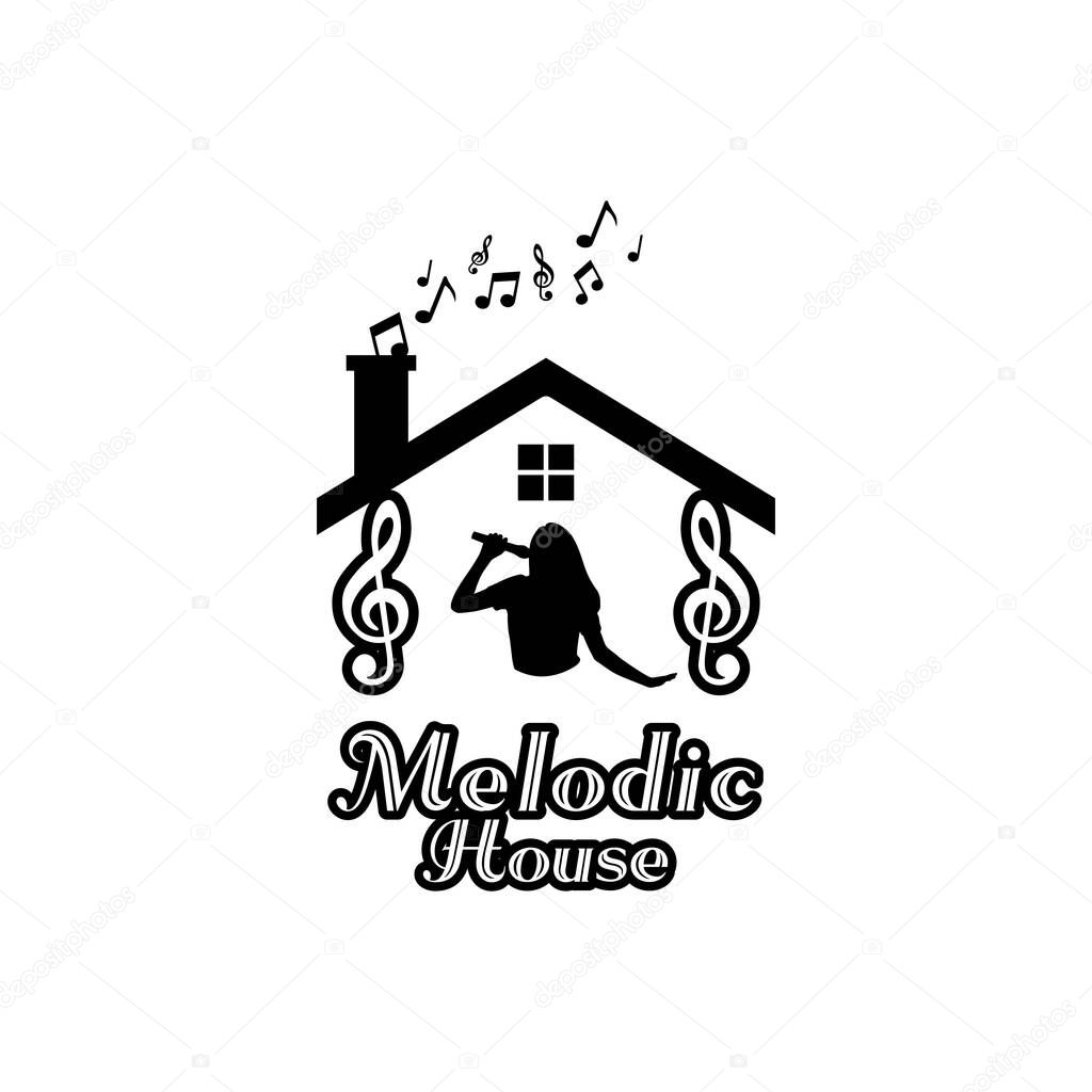 Karaoke House Logo With Silhouette Of Woman Singing And Tone