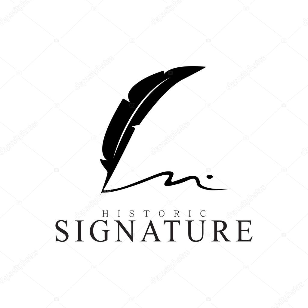 Quill Feather Pen, Minimalist Signature Logo
