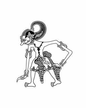 Wayang Bima siyah beyaz ilüstrasyon, Endonezya ve Hint kültürü ve birçok bölgede zafer kazandı.