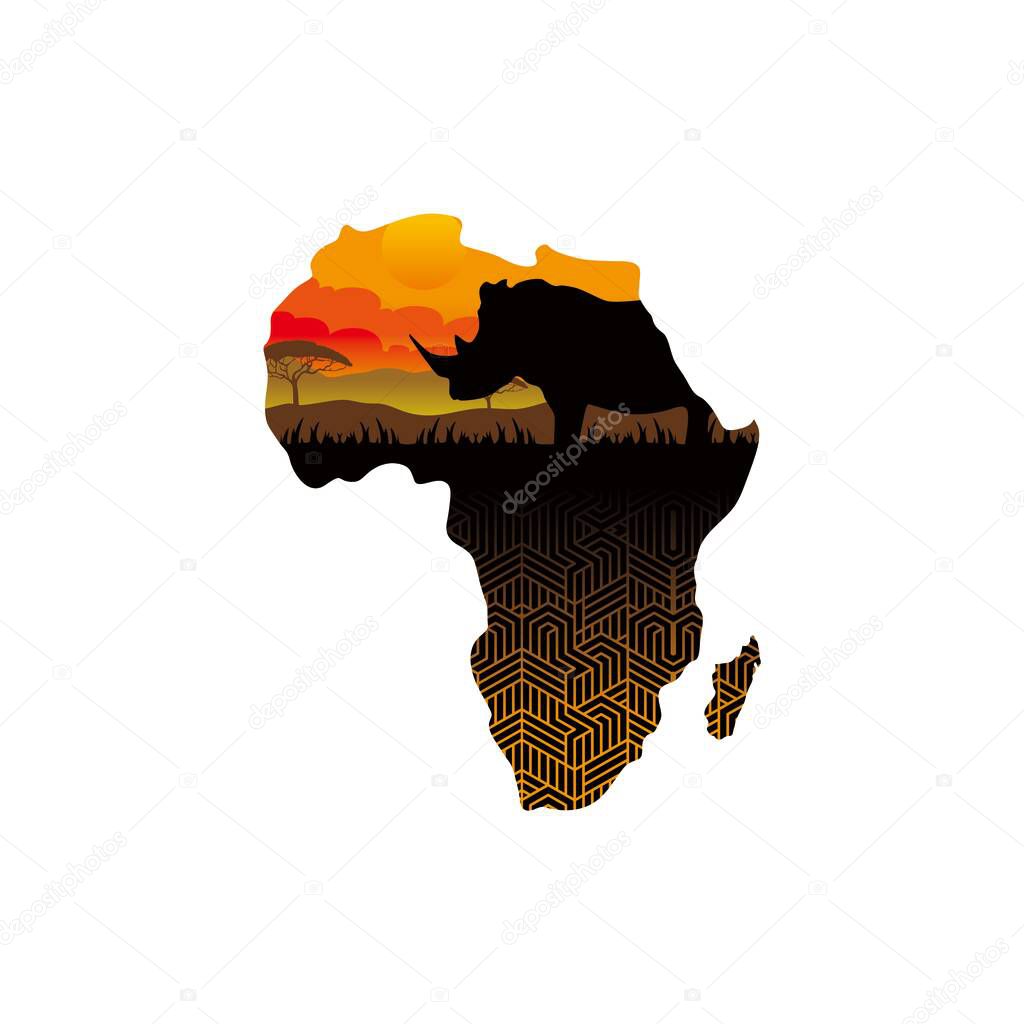 African rhino logo, suitable for nature reserve or wildlife protection company logo or holiday logo in africa