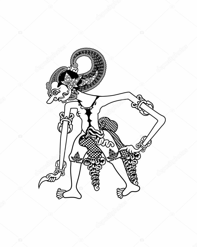Wayang Bima in black and white ilustration, Indonesian and Indian culture and become a triumph in several regions