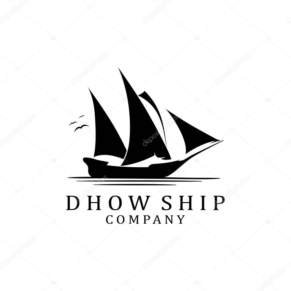 Dhow ship logo with three sails blowing in the wind