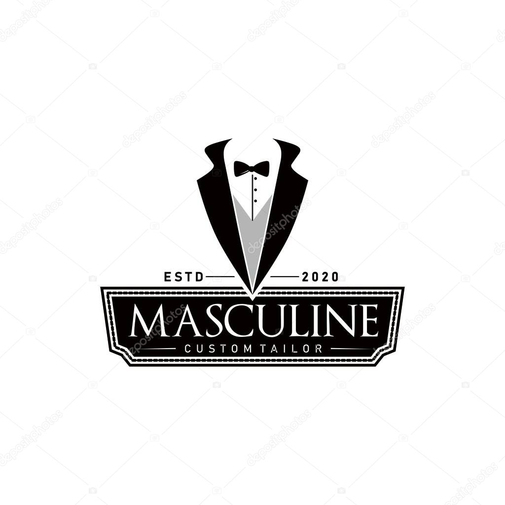 Bow Tie Tuxedo Suit Gentleman Fashion Tailor Clothes Vintage Classic Logo design