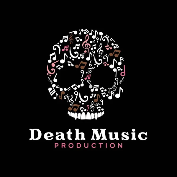 音乐调子造型骷髅为恐怖音乐专辑标志或娱乐音乐工作室标志矢量设计 — 图库矢量图片