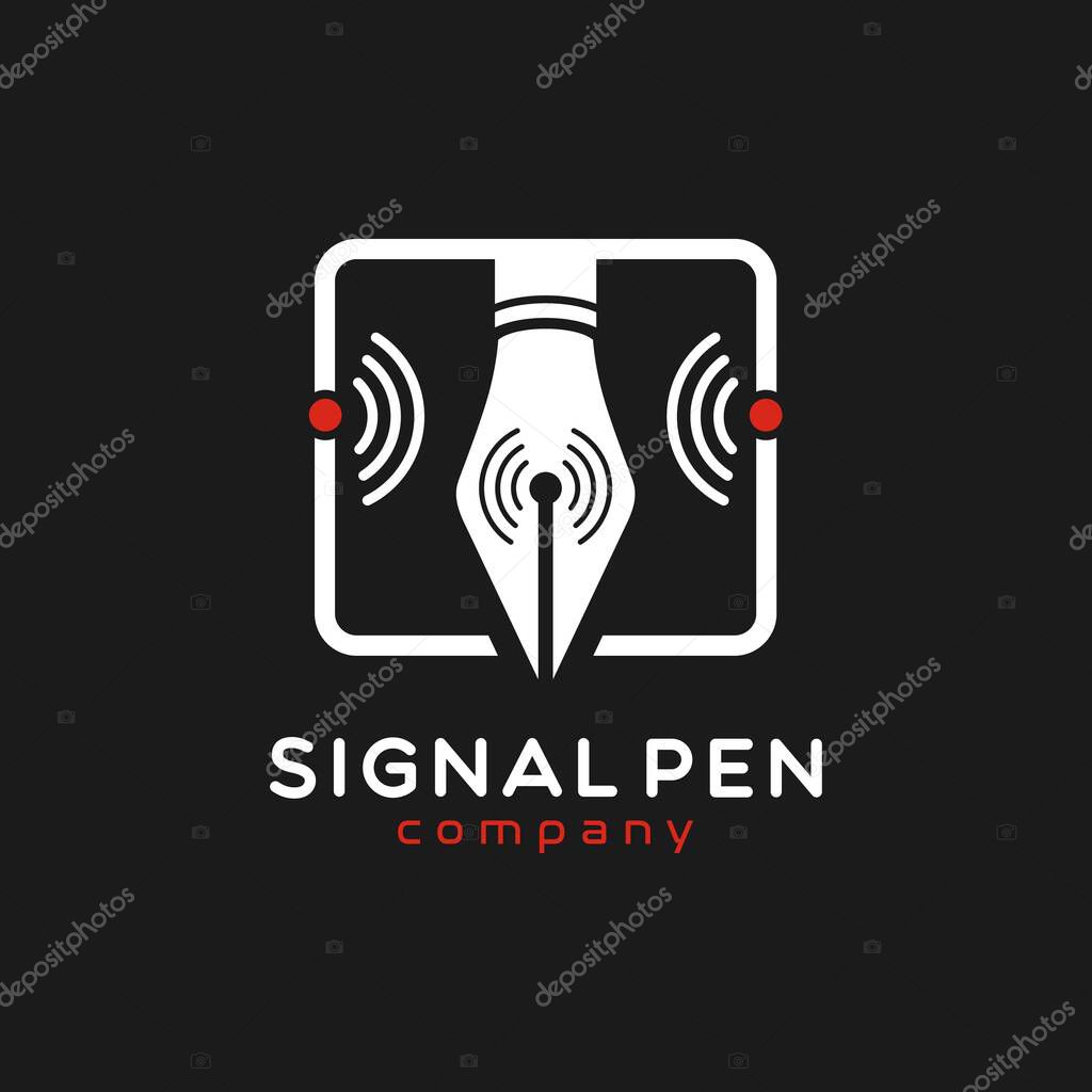 Ballpoint Pen And Network Signal Symbol For School University Network Logo Or Network Company
