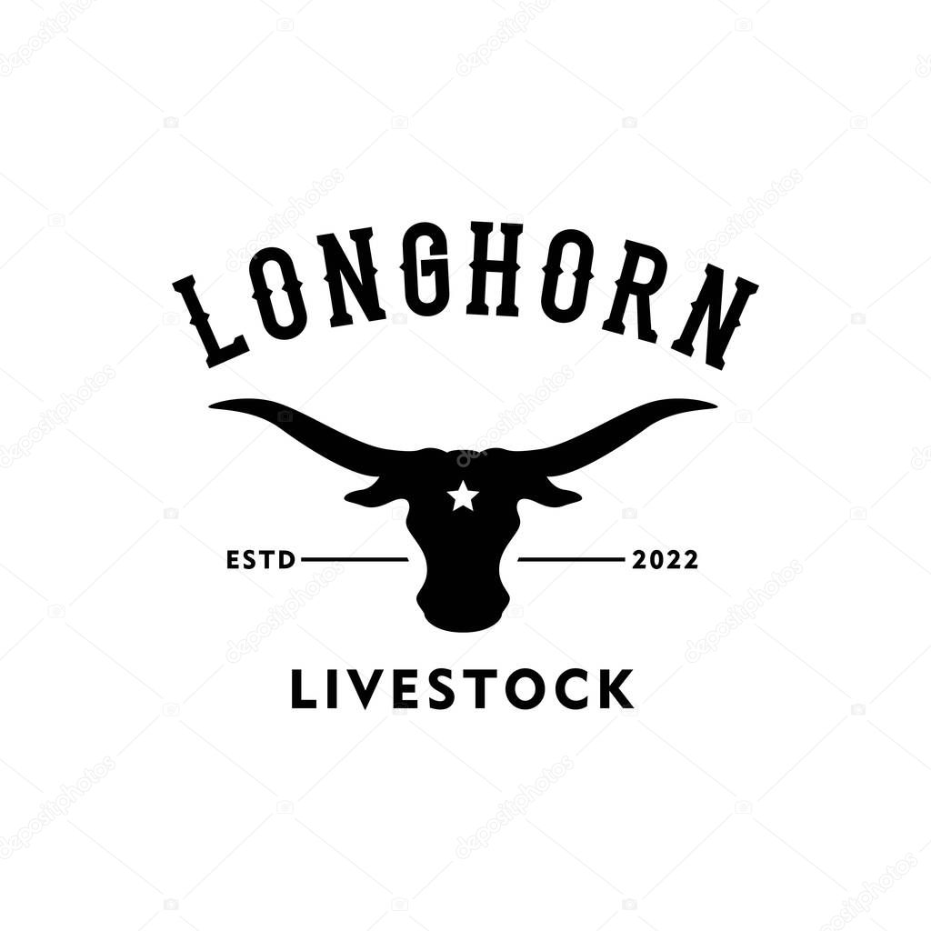 Long Horn Buffalo Head Silhouette For Western American Ranch Logo Inspiration Design
