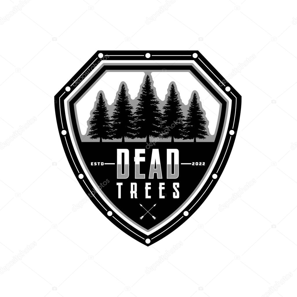 Security Shield And Pine Forest Trees For Forest Care Or Nature Reserve Logos