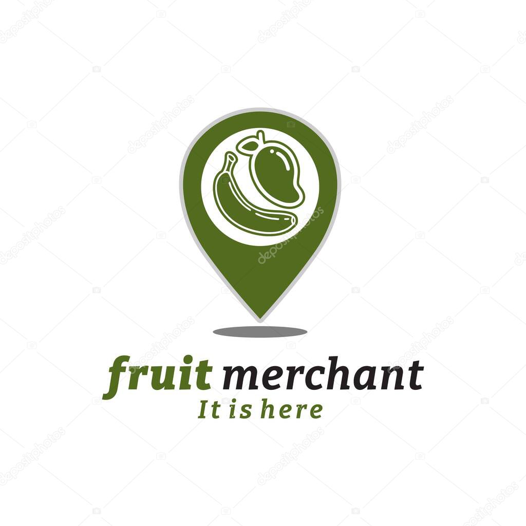 Pin Map of Fruit Store Positions With Banana And Mango Symbols. Fruit Market Navigation GPS Logo Vector Design Inspiration
