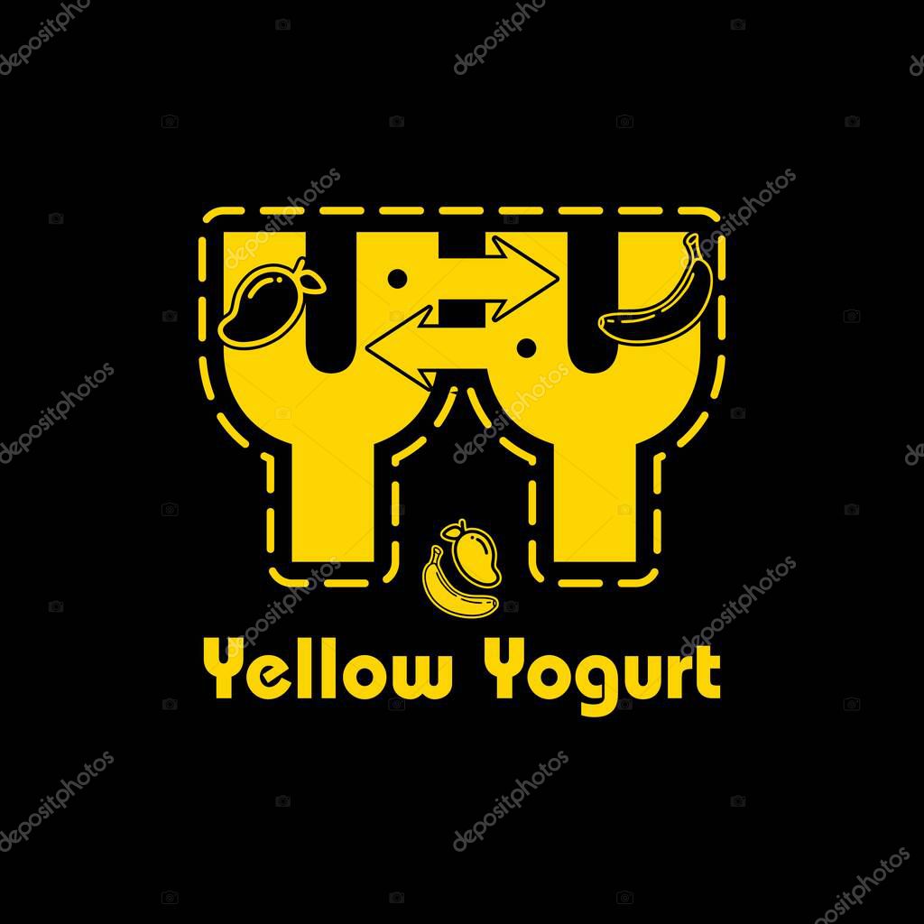 Initials YY With Mango And Banana Fruit Icon For Fruit Shop, Fruit Market Or Vegetarian Center Logo