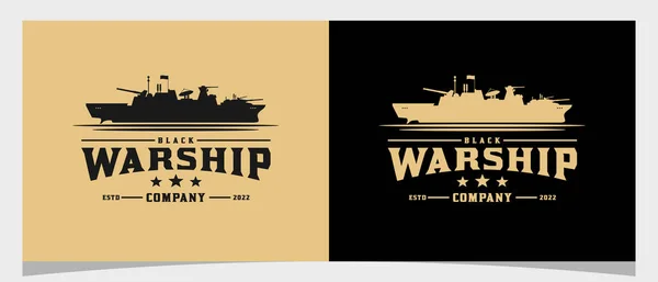 Kriegsschiff Schlachtschiff Auf Dem Meer Ozean Retro Logo Design — Stockvektor