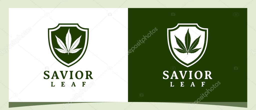 Cannabis Marijuana Leaf with Shield Logo design inspiration