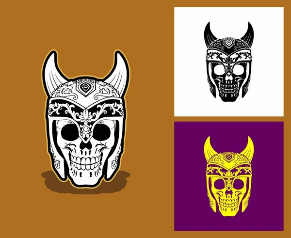 Cráneo Casco Cuerno Medieval Perfecto Para Logotipo Tienda Juegos Comunidad — Vector de stock