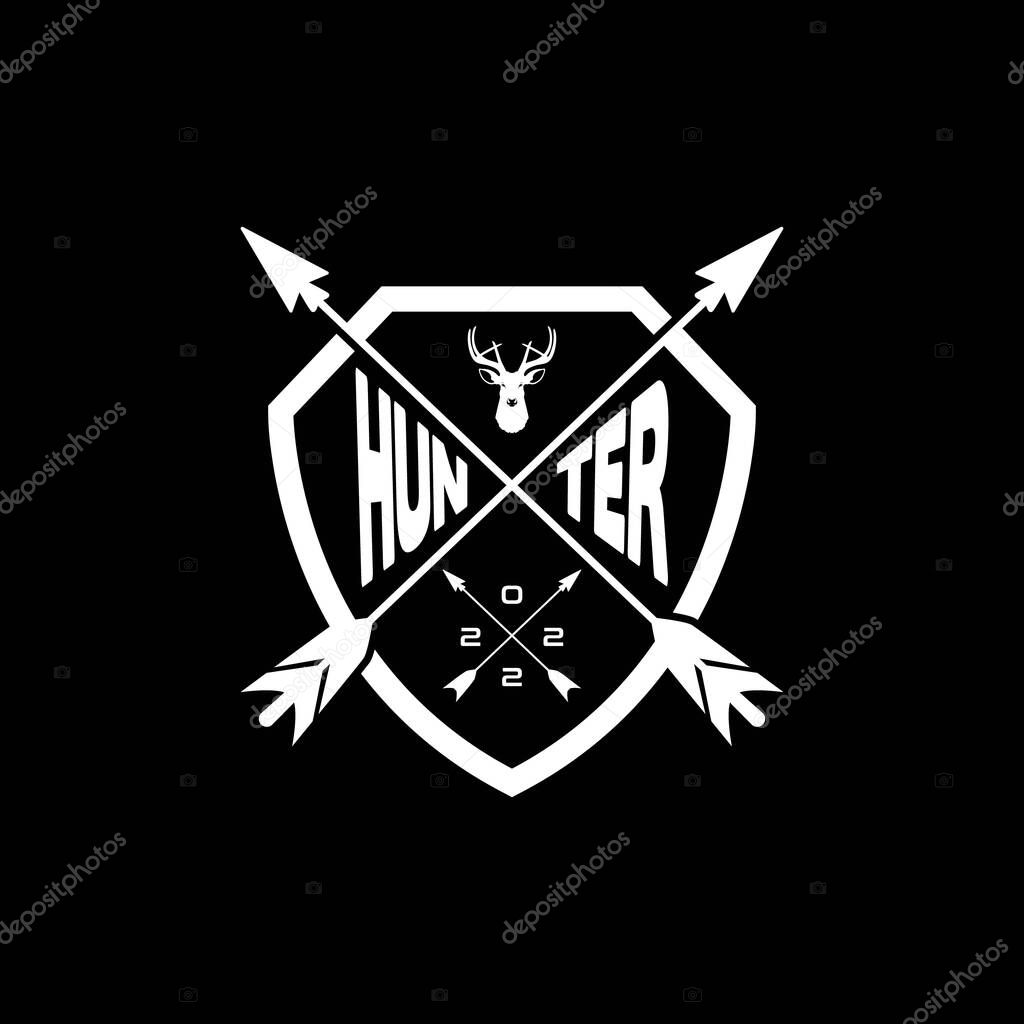 Shield Arrows And Deer Head For Wild Nature Shooting Hunting Logo Vector Design