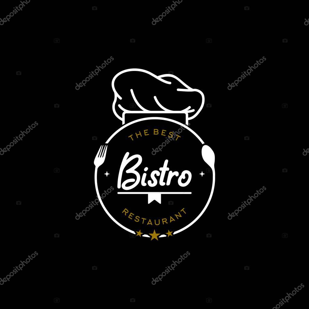 Vintage Retro Spoon Fork And Chef Hat for Restaurant Bar Bistro Label Logo design vector