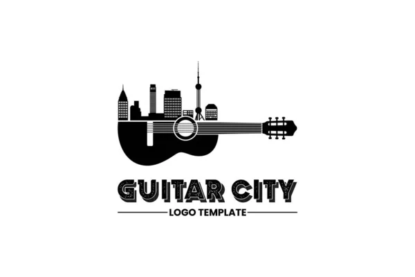 Desain Logo Cityscape Dan Gitar Stok Ilustrasi Bebas Royalti