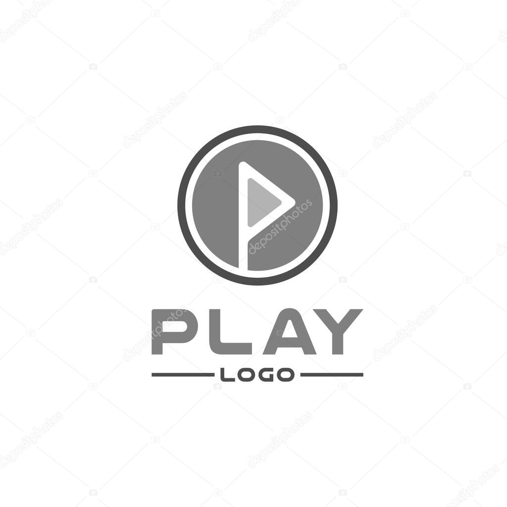 Initial P Play Music Video, Media Player app button icon logo design